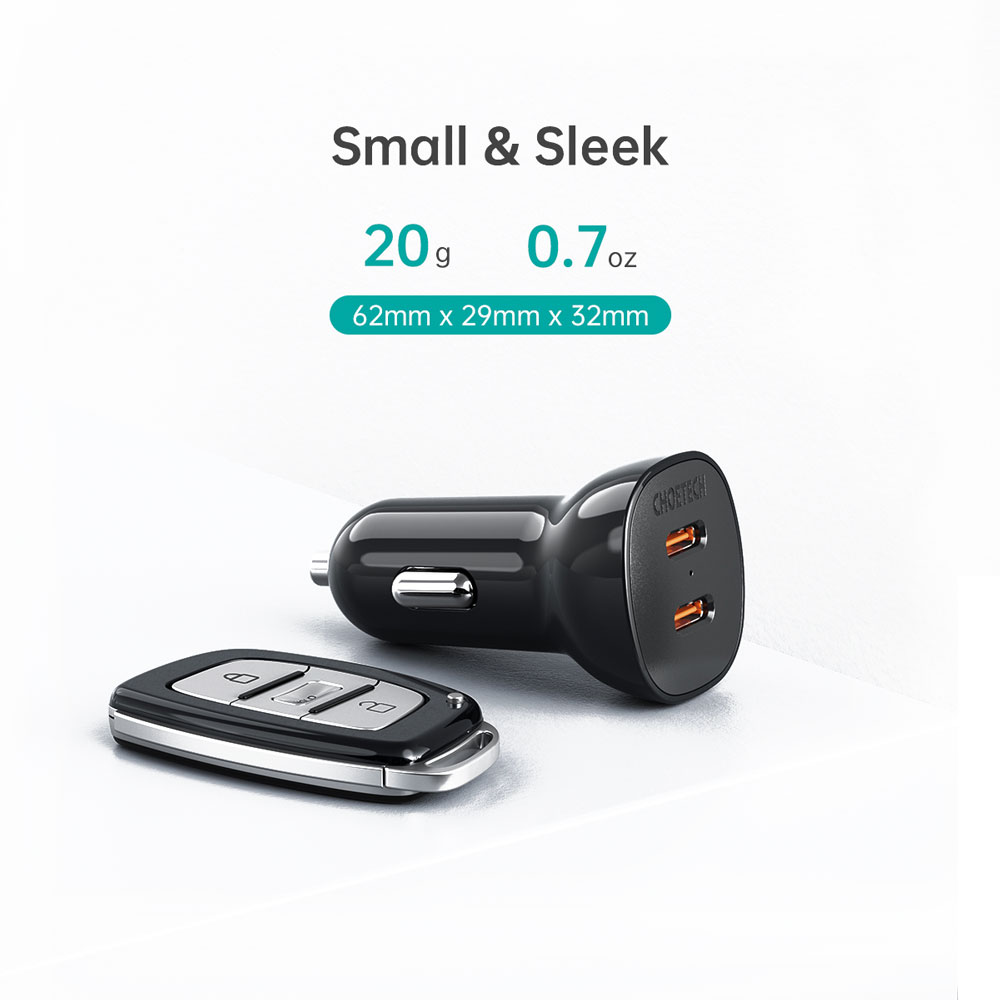 Choetech 60W Dual USB-C Fast Car Charger