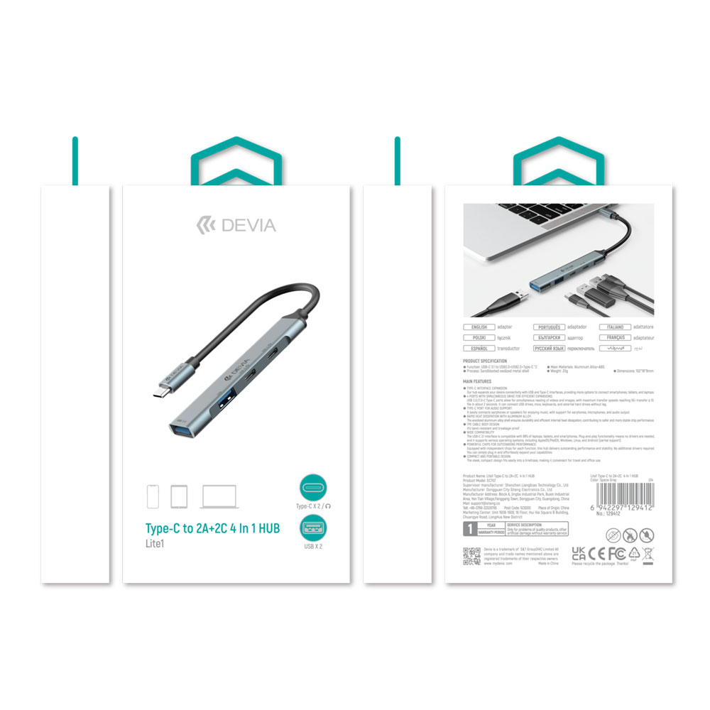EC707 Devia Lite1 Type-C to 2A+2C  4 In 1 HUB