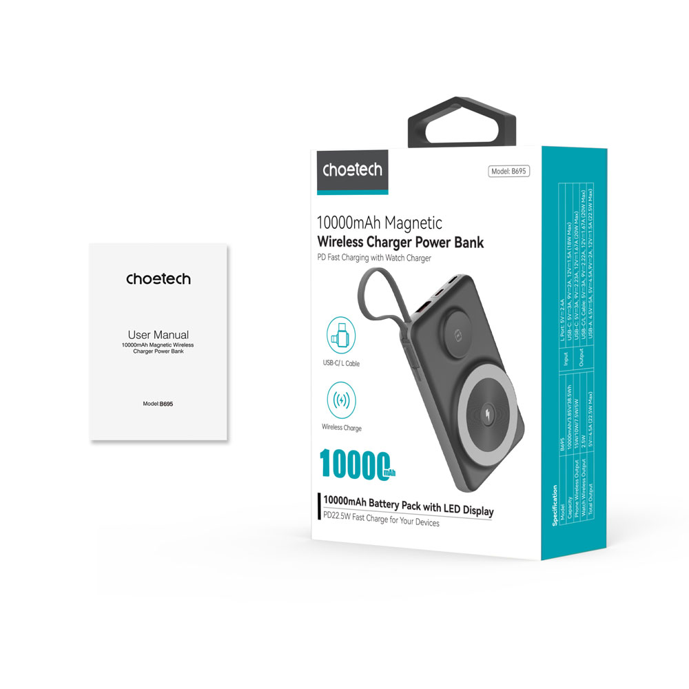 Choetech B695  Magnetic PB 10000mAh BK