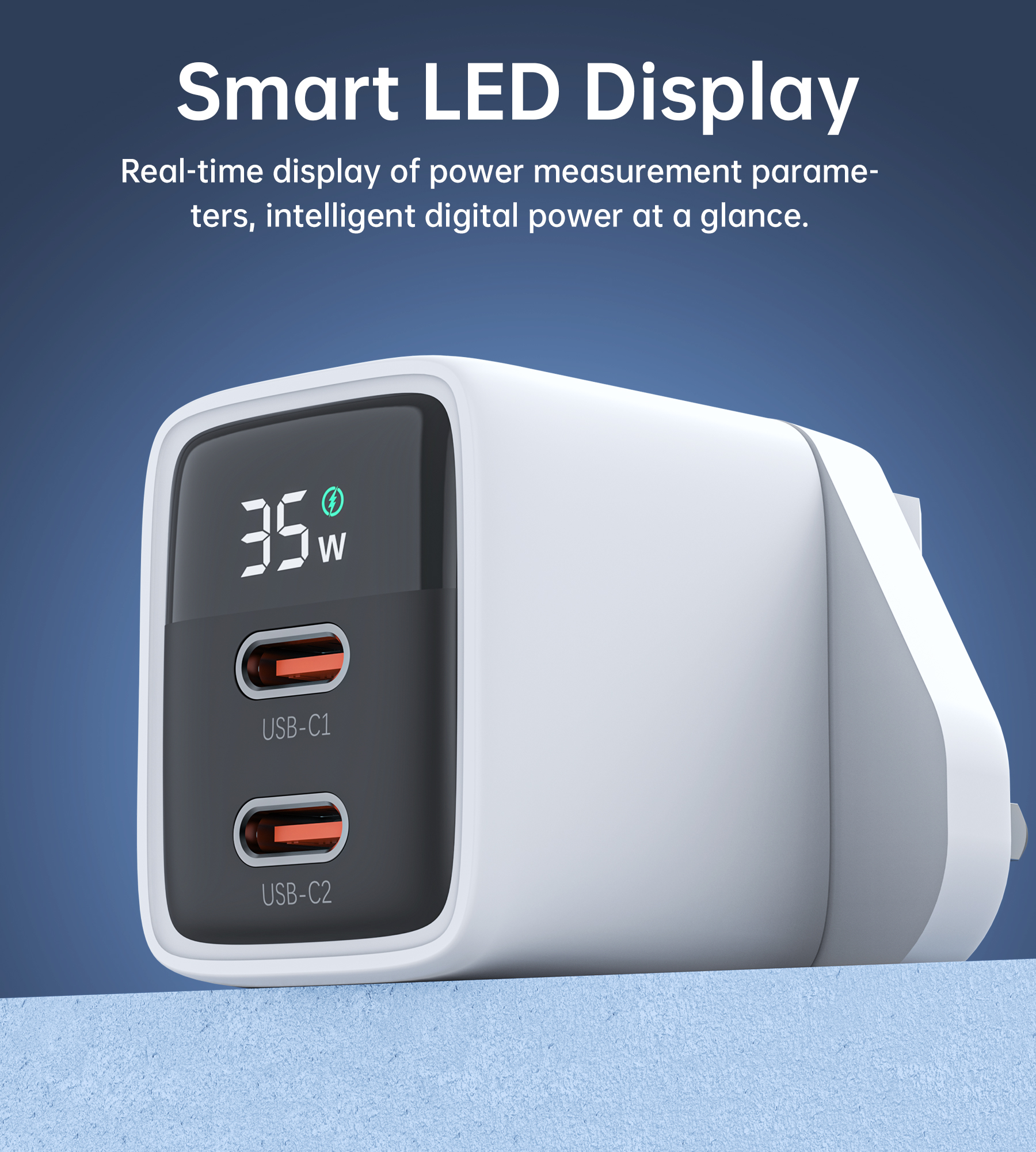 PD6051- PD35W GAN Dual type-C Display wall charger EU black
