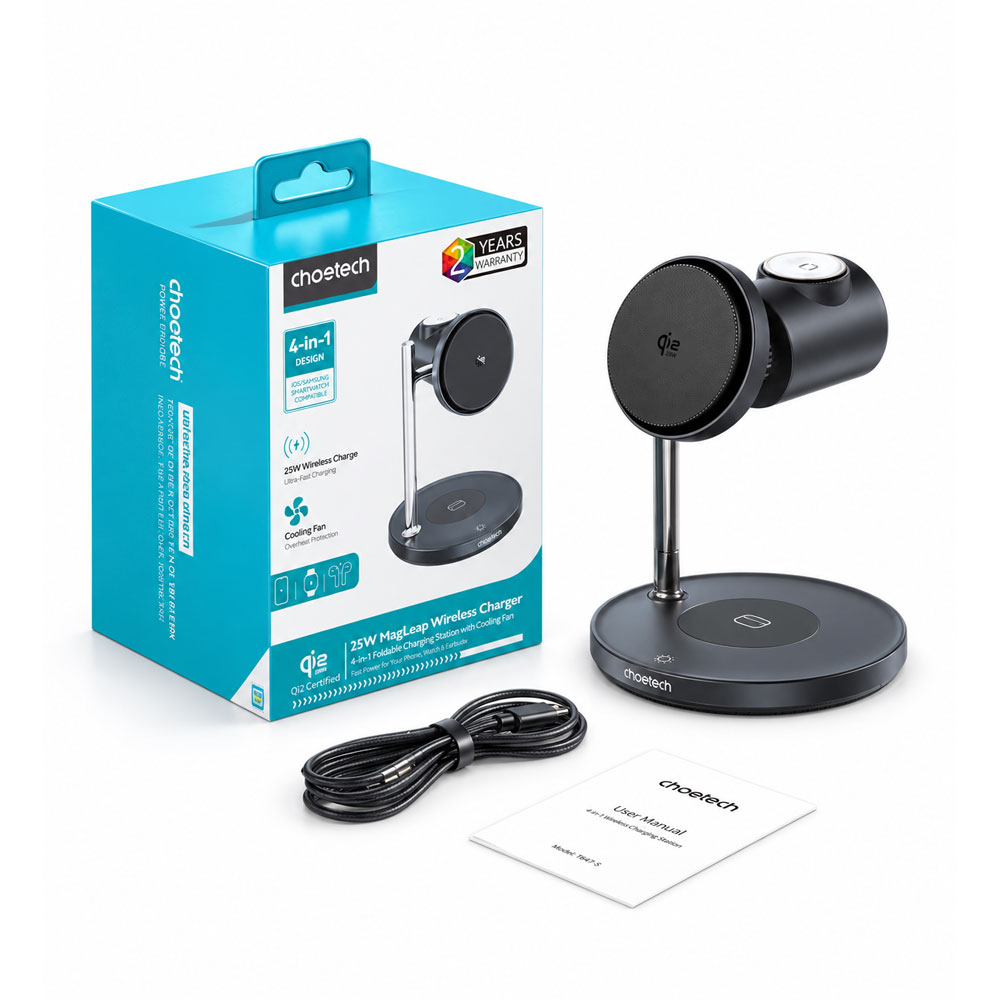 Choetech MagLeap Qi2.2 Certified 25W 3 in 1 Magnetic wireless charger holder 
