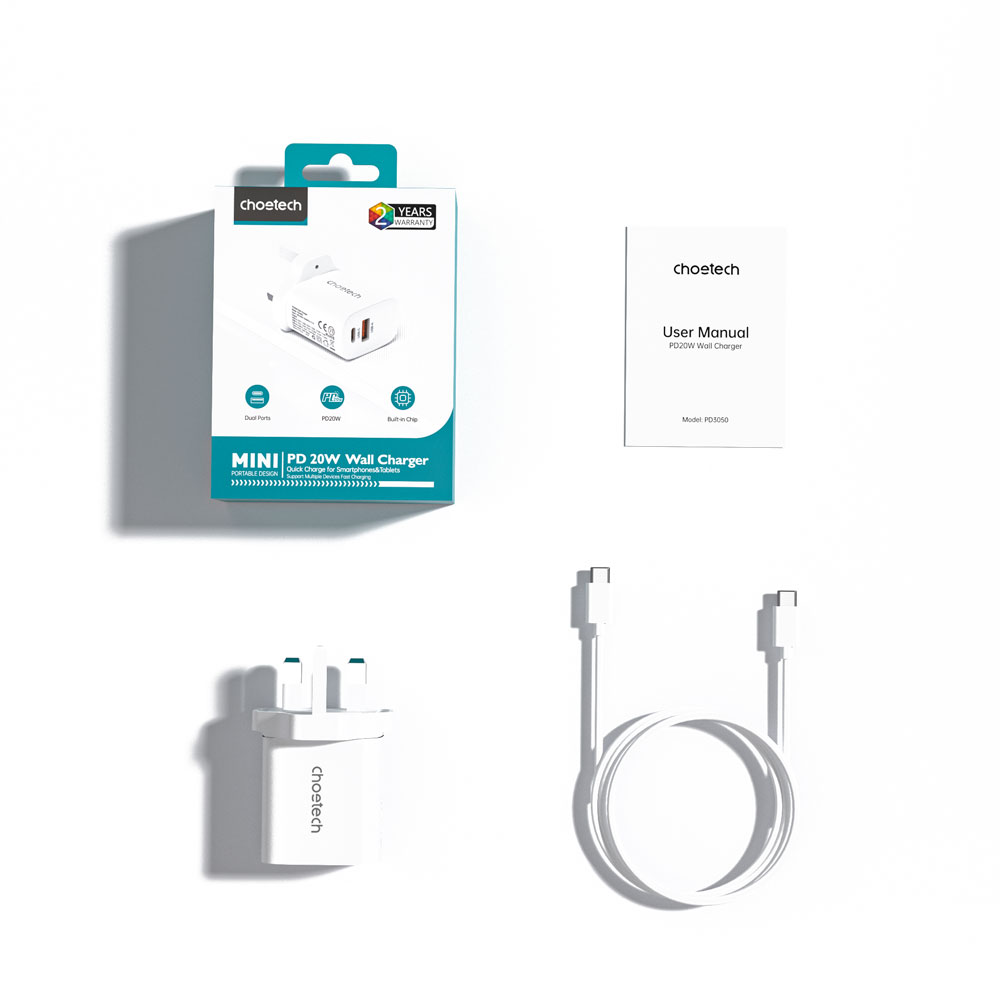 Choetech NexGen PD20W A+C Wall Charger with AC Cable