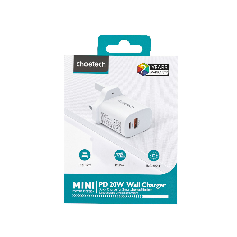 Choetech NexGen PD20W A+C Wall Charger with AC Cable