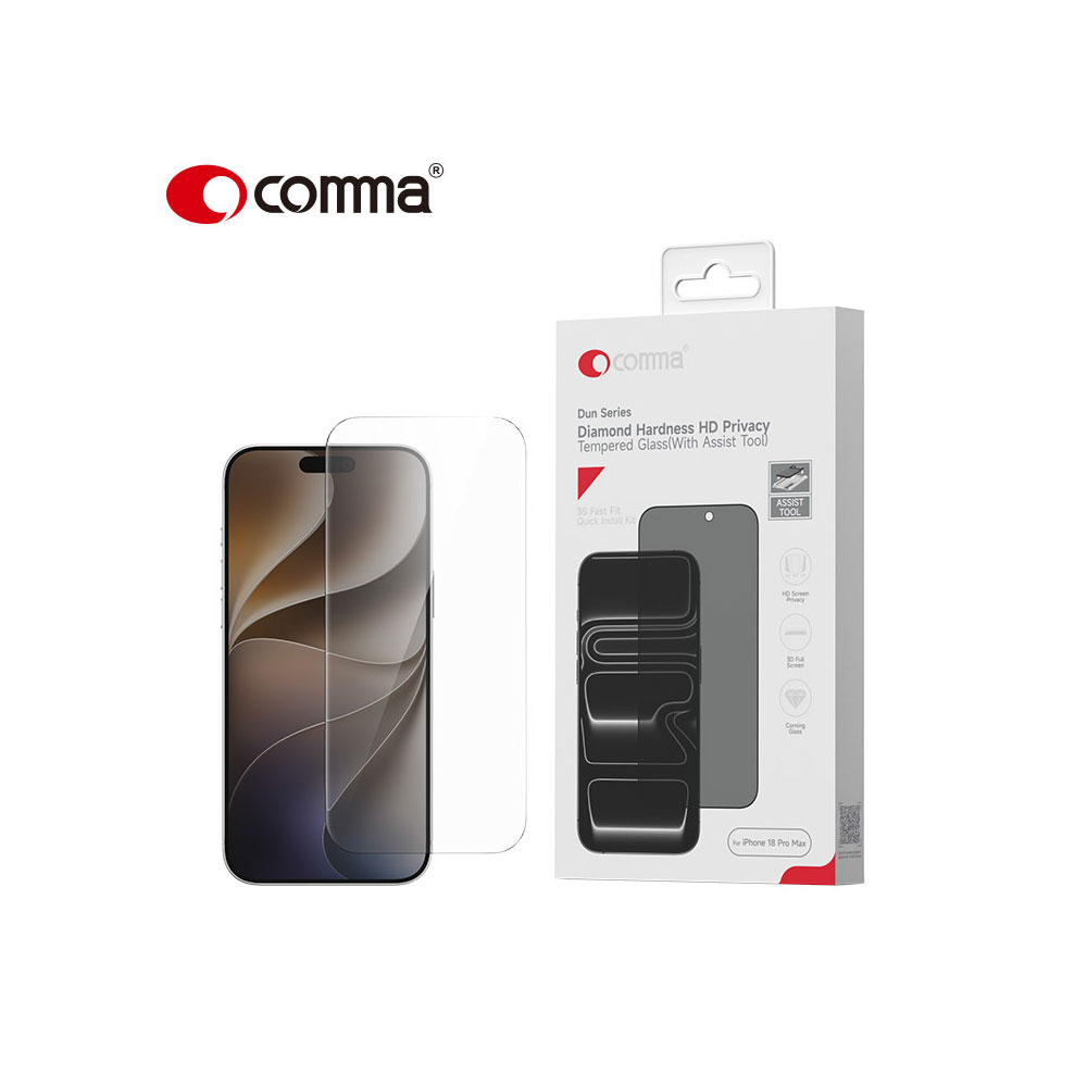 Comma iPhone 18 Pro Max Privacy Tempered Glass